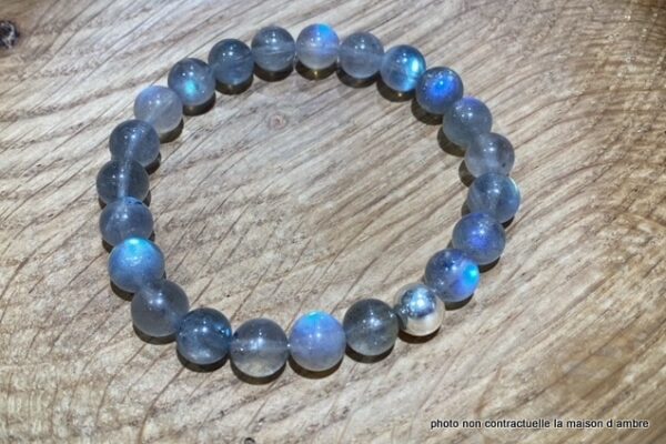 Bracelet Labradorite 8mm Q.AA + Perle Argent 925mil