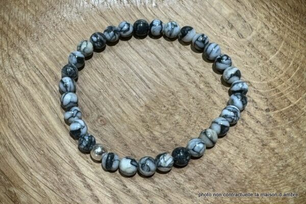 Bracelet Pinolite 6mm + Perle Argent 925mil