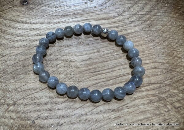 Bracelet Labradorite 6mm + Perle Argent 925 mil