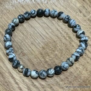 Bracelet Pinolite 6mm + Perle Argent 925mil