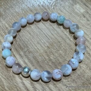 Bracelet Agate Fleur 8mm + Perle Argent 925mil