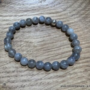 Bracelet Labradorite 6mm + Perle Argent 925 mil
