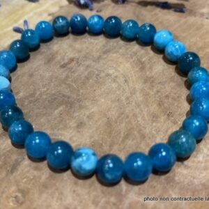 Bracelet Apatite Bleue 6mm + Perles Argent 925mil