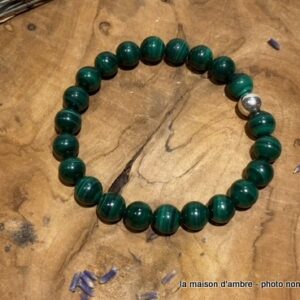 Bracelet Malachite 8mm + Perle Argent 925mil