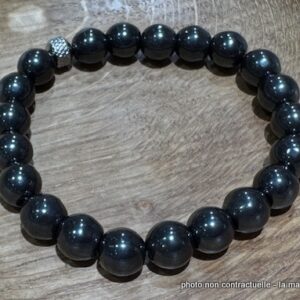 Bracelet Hématite Magnétique 10mm + Perle Acier