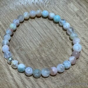 Bracelet Agate Fleur 6mm + Perle Argent 925mil