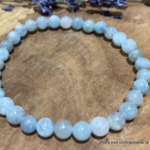 Bracelet Aigue-Marine 6mm + Perle Argent 925mil