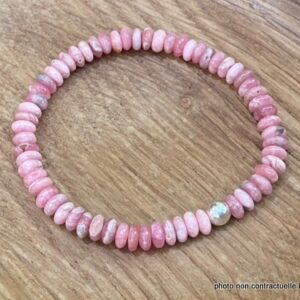 Bracelet Rhodochrosite 6mm Perles Boutons + Perle Argent 925mil