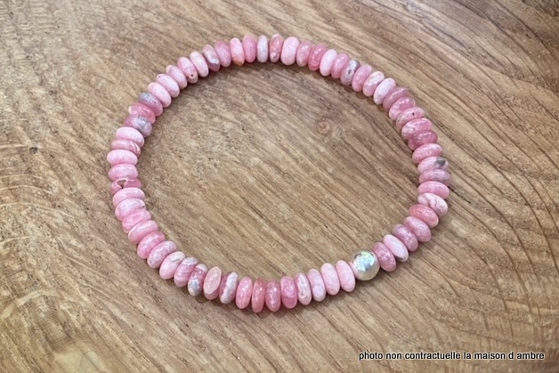 Bracelet Rhodochrosite 6mm Perles Boutons + Perle Argent 925mil