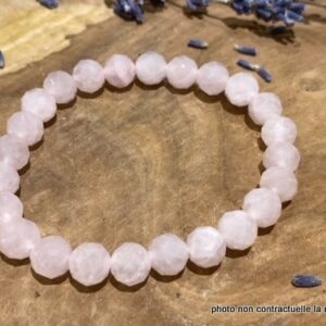 Bracelet Quartz-Rose Facetté 8mm