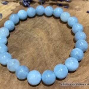 Bracelet Aigue-Marine 8mm + Perle Argent 925mil