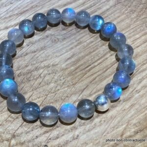 Bracelet Labradorite 8mm Q.AA + Perle Argent 925mil